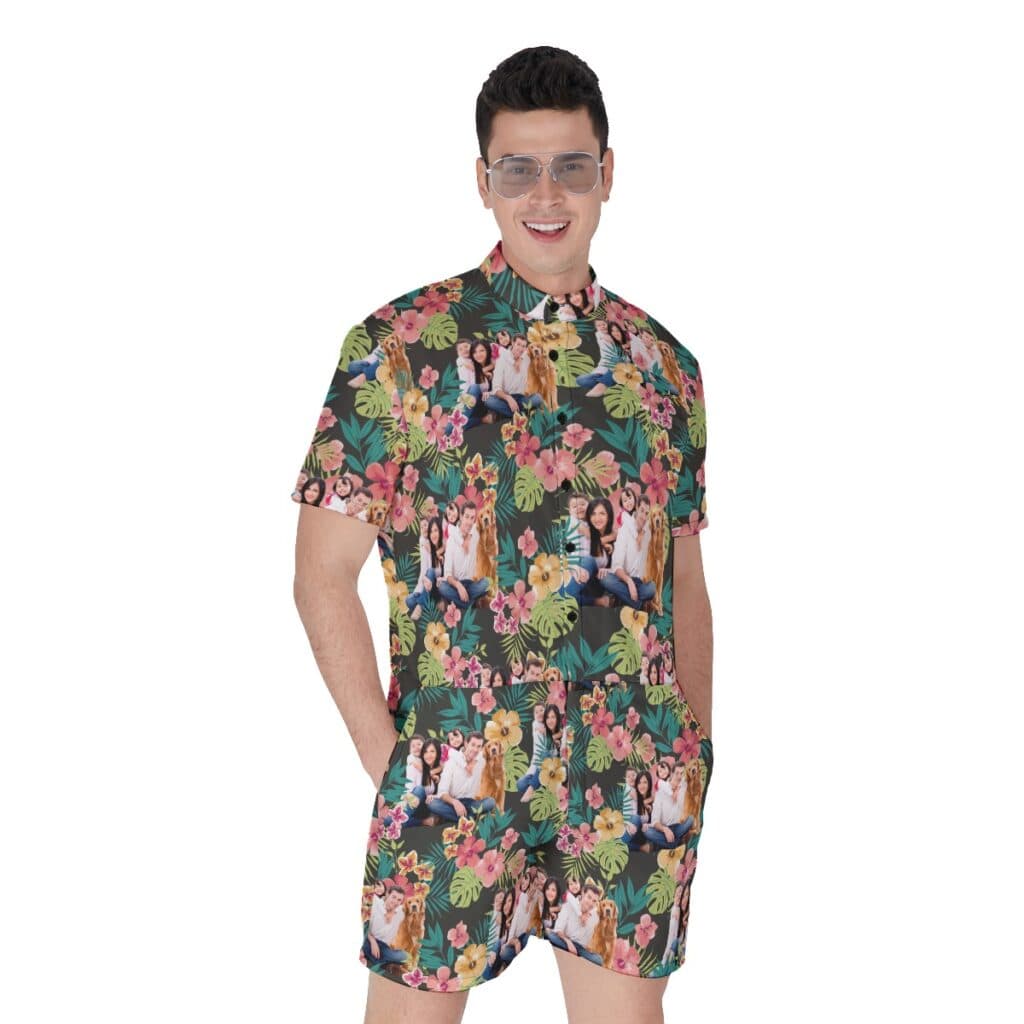 Custom Floral Men's Hawaiian Romper With Family Images