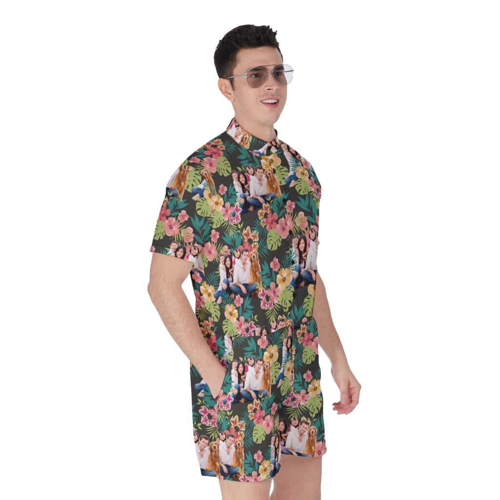 Custom Floral Men's Hawaiian Romper With Family Images