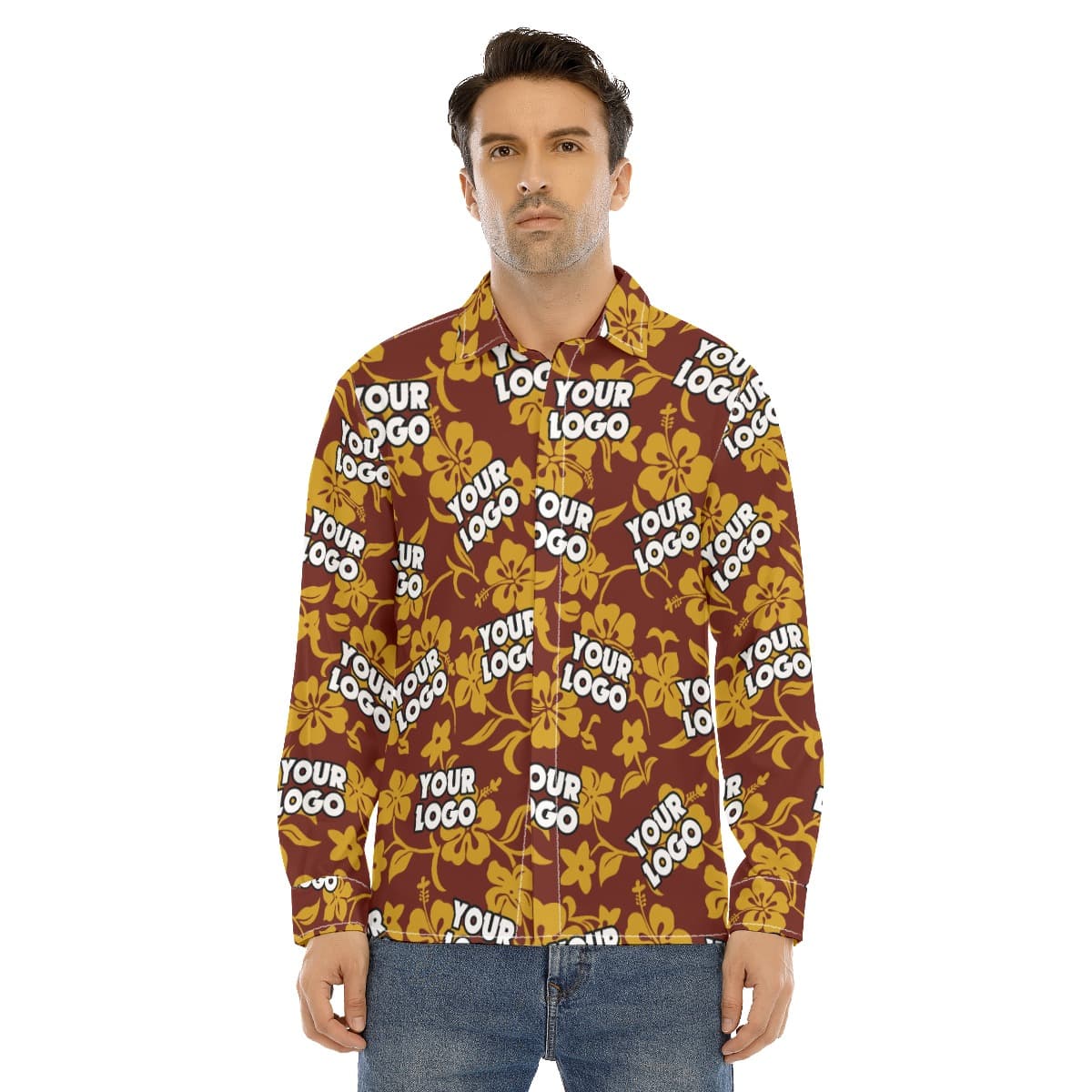 Custom Logo Company Team Long Sleeve Hawaiian Shirt For Men