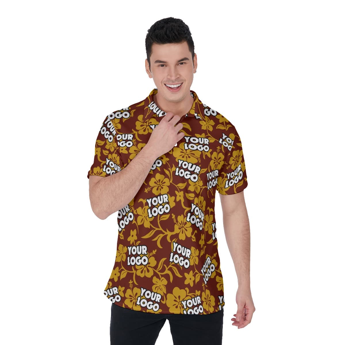 Custom Logo Hawaiian Polo Shirt For Men (1)