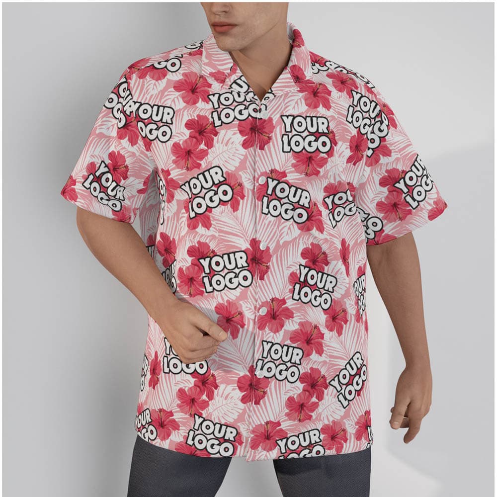 Custom Logo Hibiscus Pink Hawaiian Shirt