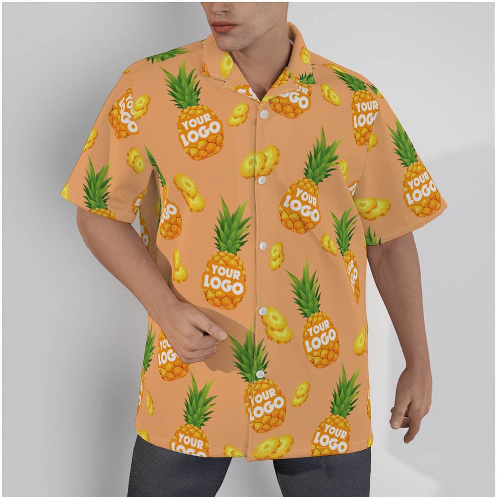 Custom Logo Pineapple Orange Hawaiian Shirts For Men