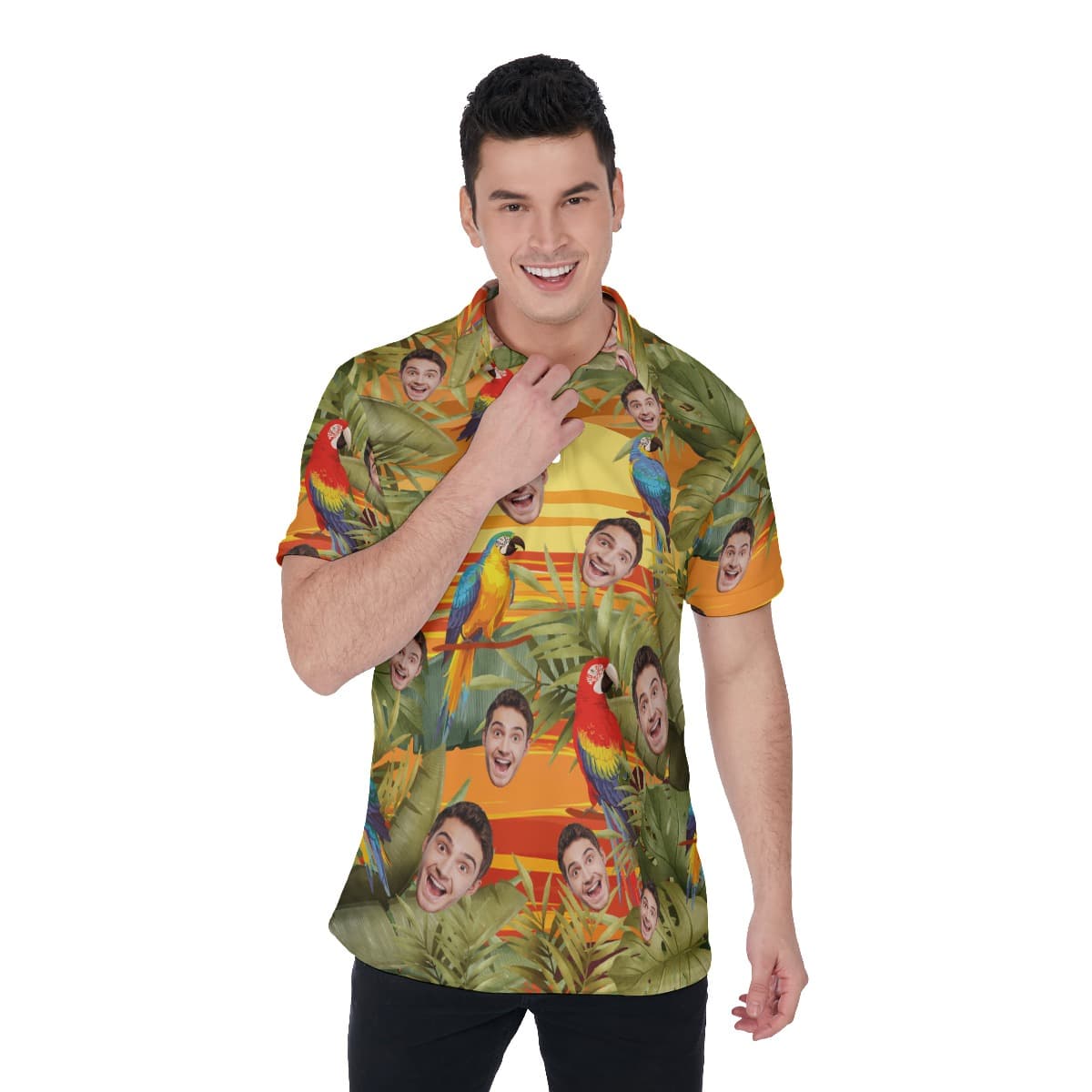 Custom Multiple Faces Beautiful Sunset Hawaiian Polo Shirt (1)