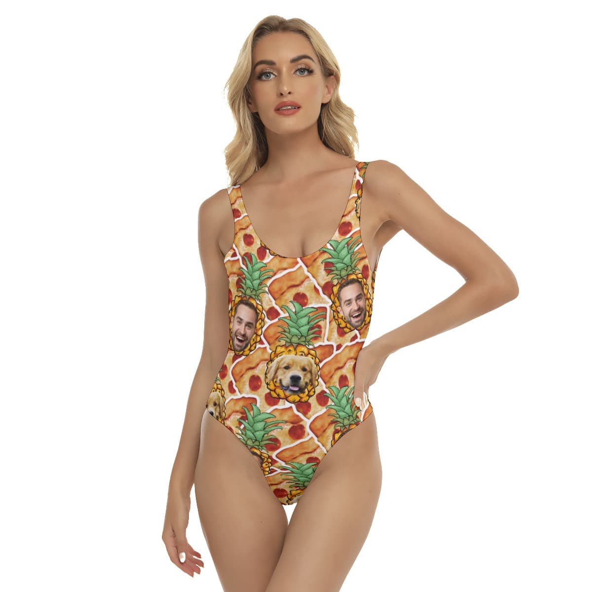 Custom Pet And Owner Pineapple Pizza Bathing Suit For Women (1)