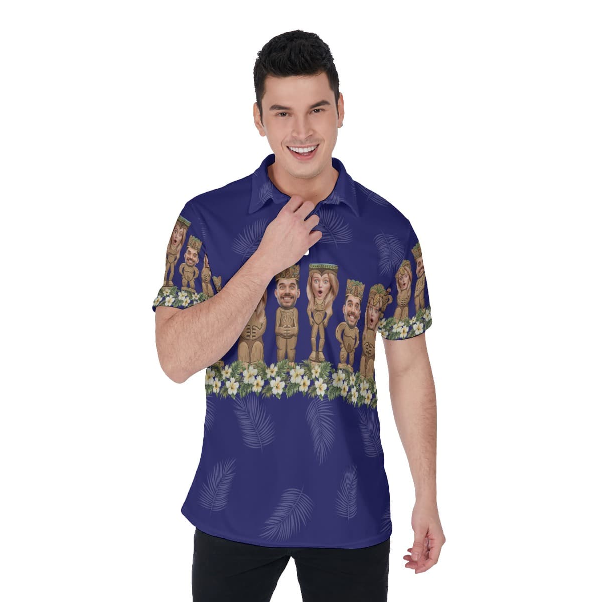 Custom Tiki Face Funny Hawaiian Polo Shirt For Men (1)