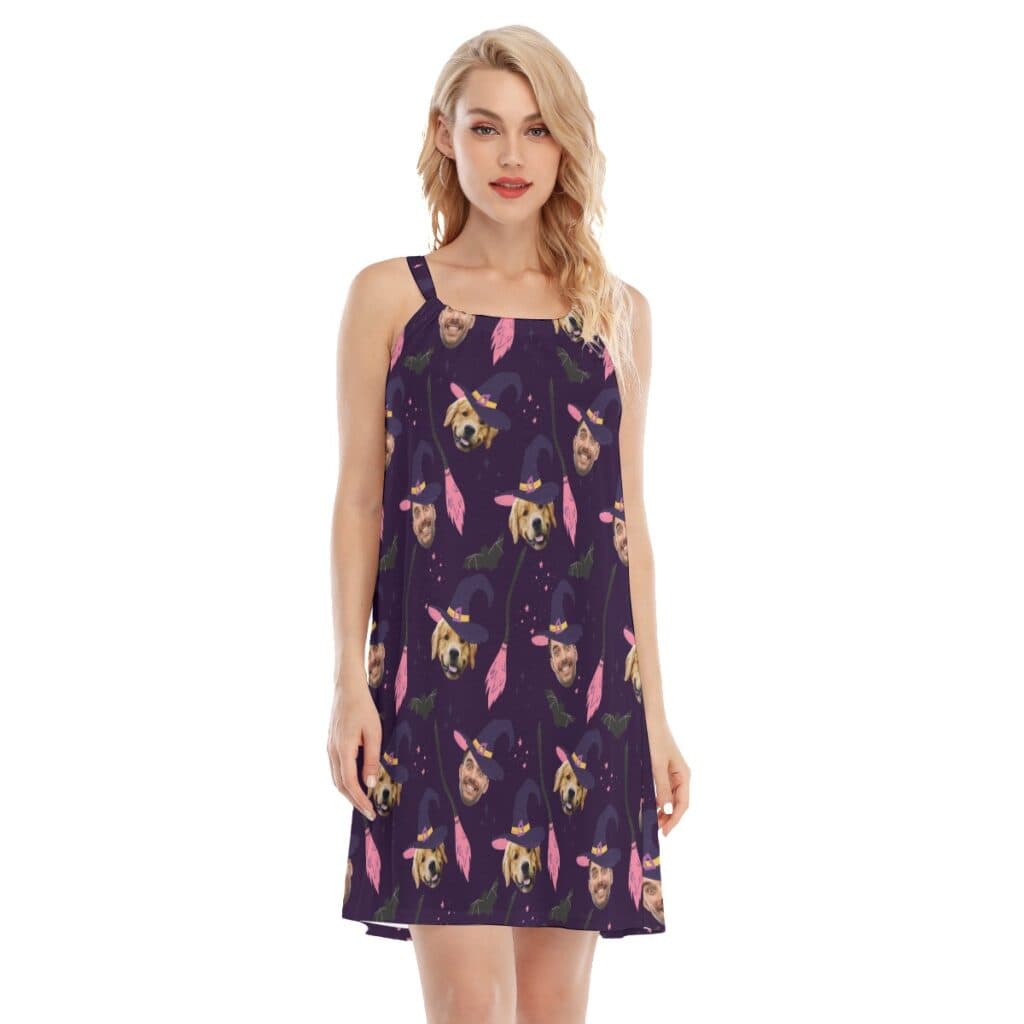 Custom Witches Face Halloween Hawaiian Dress For Women