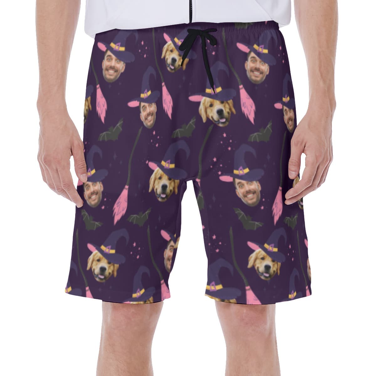 Custom Witches Face Halloween Swim Trunks For Men