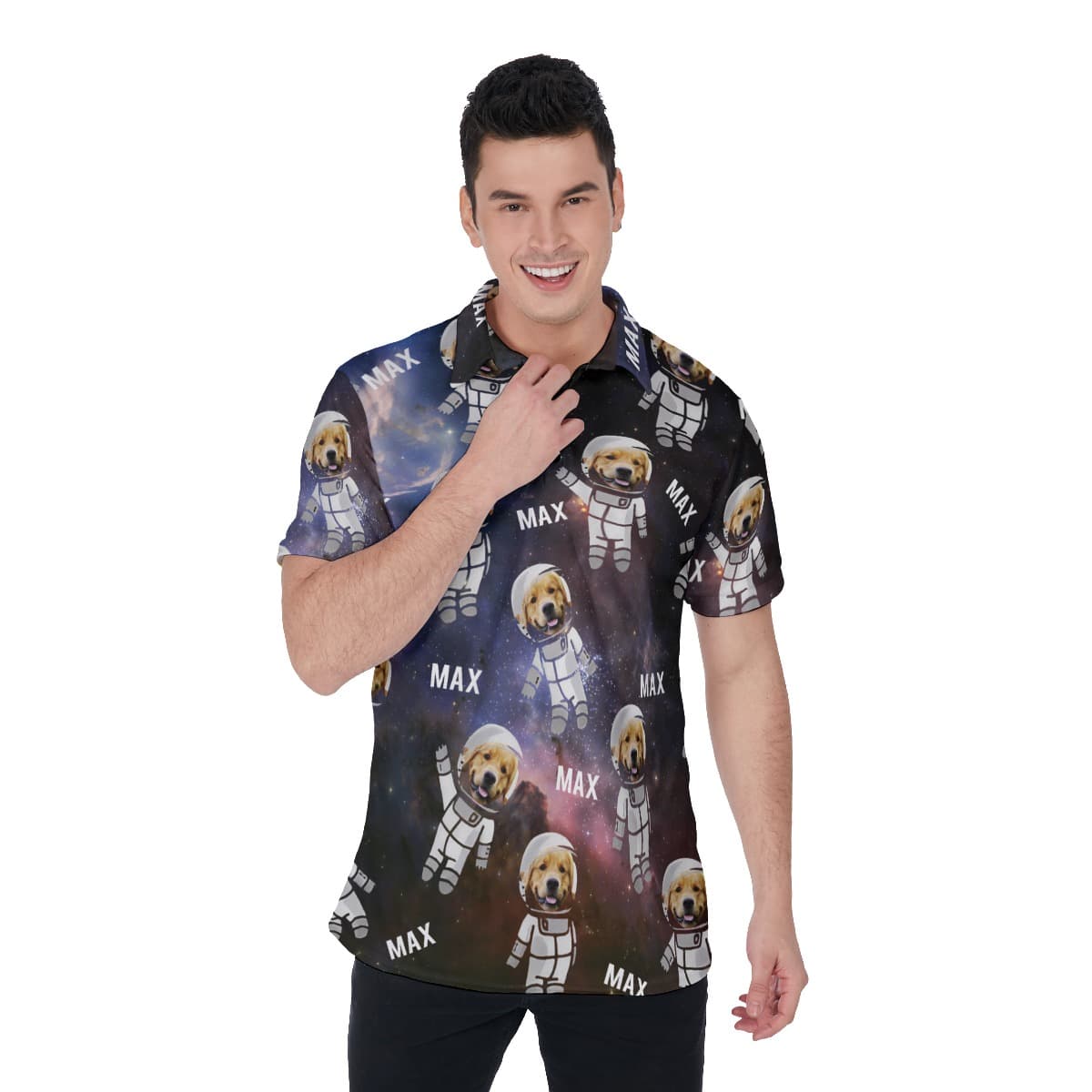 Customize Astronaut Dog Face Hawaiian Men's Polo Shirt