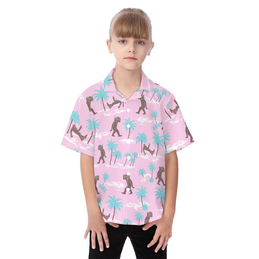 Cute Bigfoot Button Up Hawaiian Shirt For Kids (1)