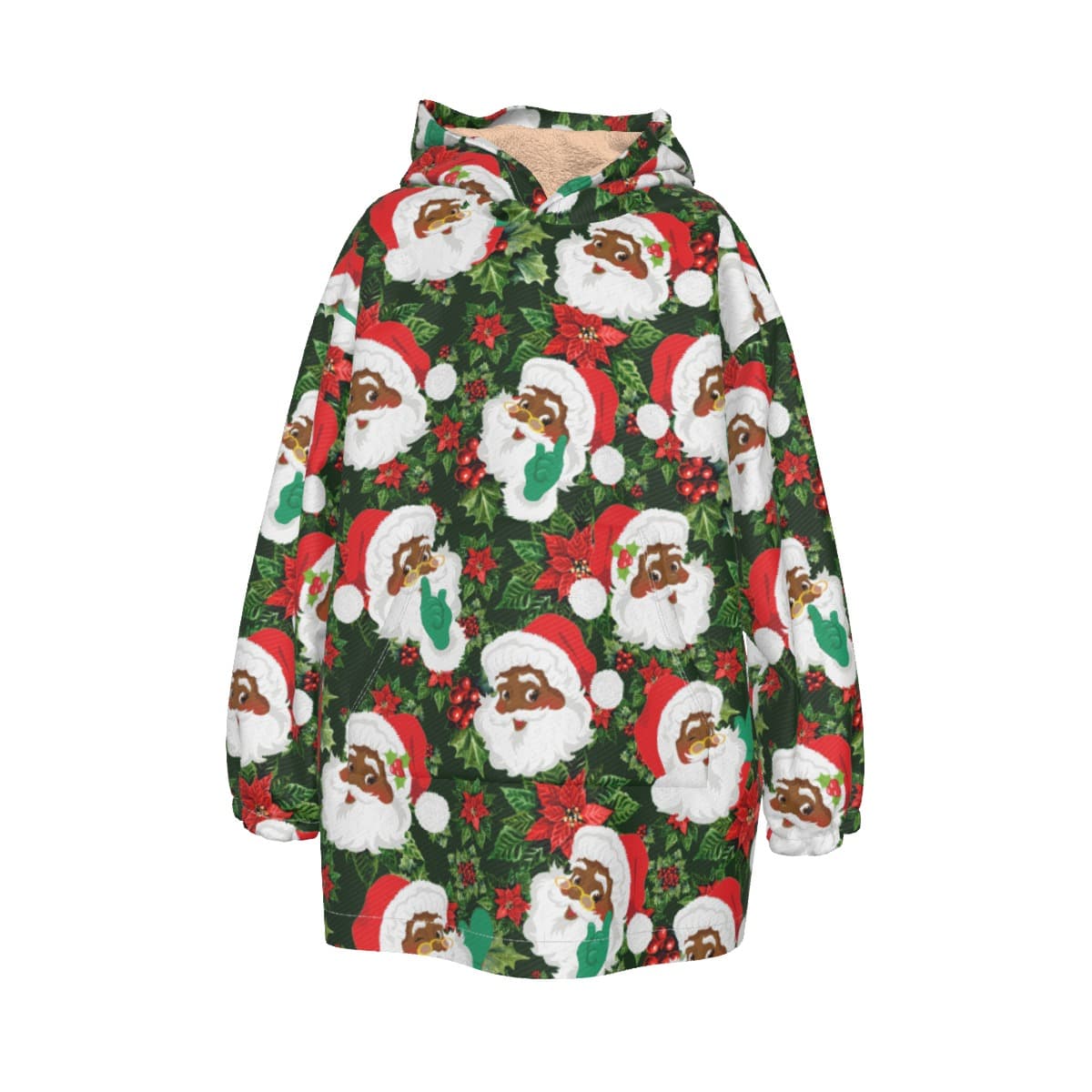 Cute Black Santa Hawaiian Christmas Hooded Blanket For Kids
