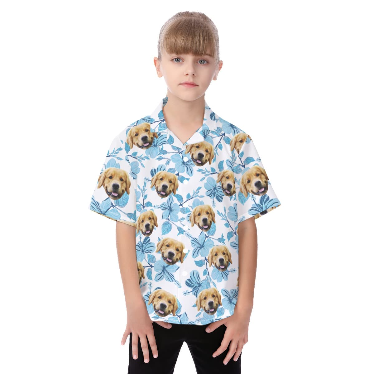 Cute Custom Dog Faces On Kid's Hawaiian Shirt (1)