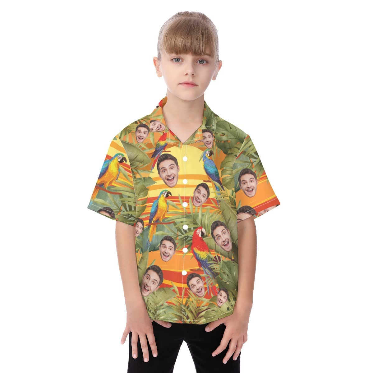 Cute Custom Faces On Kid's Hawaiian Shirt (1)