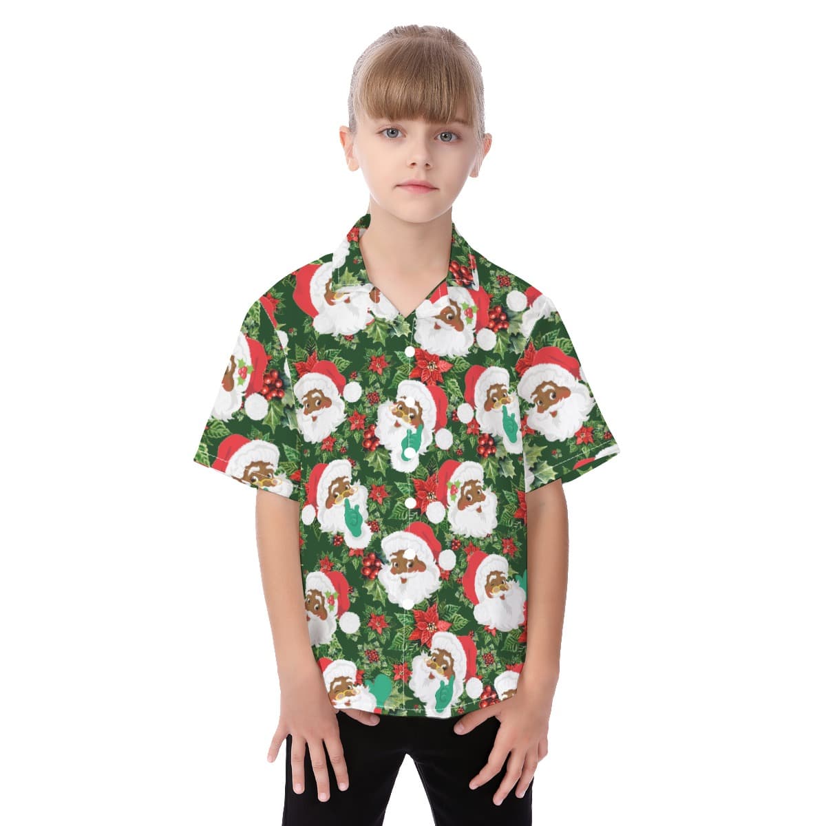 Cute Kid's Black African Santa Aloha Christmas Shirt (1)