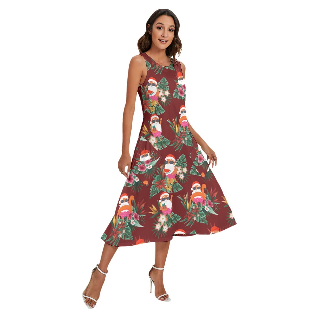 Cute Santa Red Long Hawaiian Christmas Dress For Women (2)