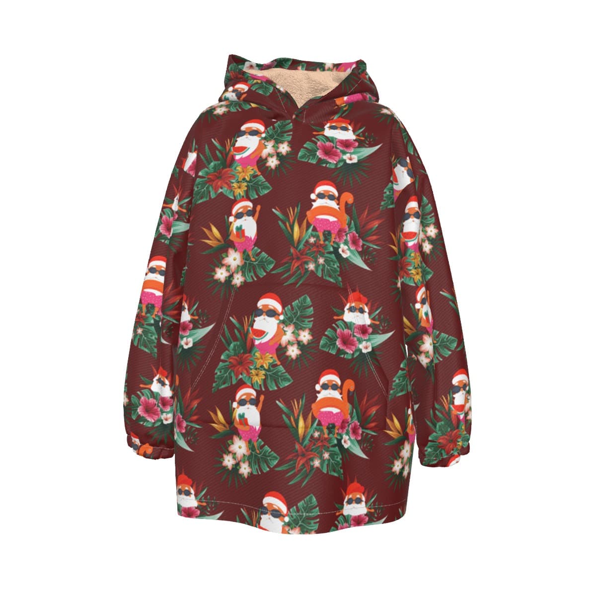 Cute Santa Summer Swimming Hawaiian Christmas Snug Hoodie For Kids