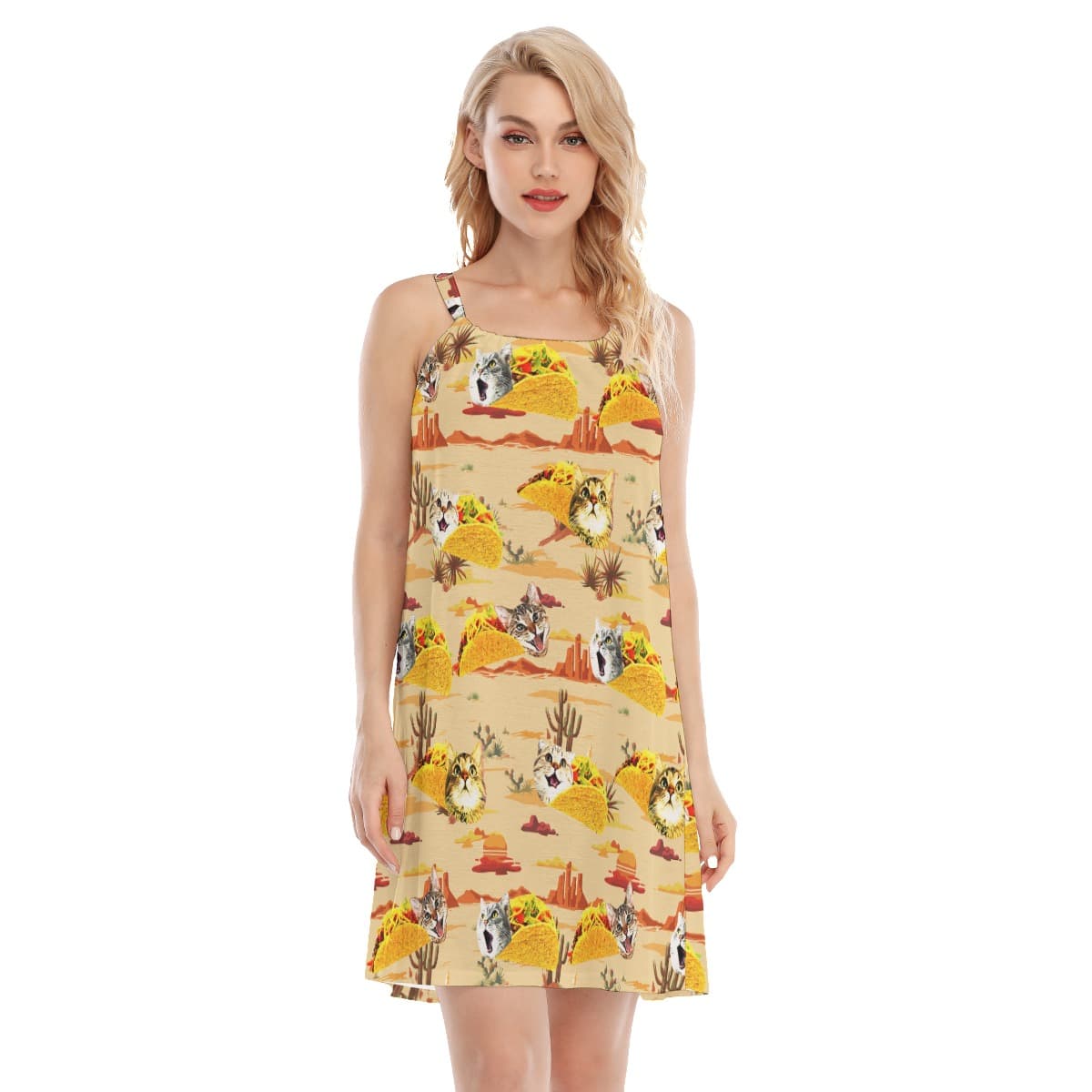 Cute Taco Cat Summer Hawaiian Cami Dress (1)