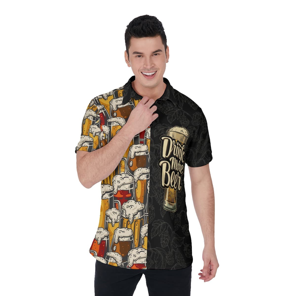 Drink More Beer Hawaiian Polo Shirt For Men