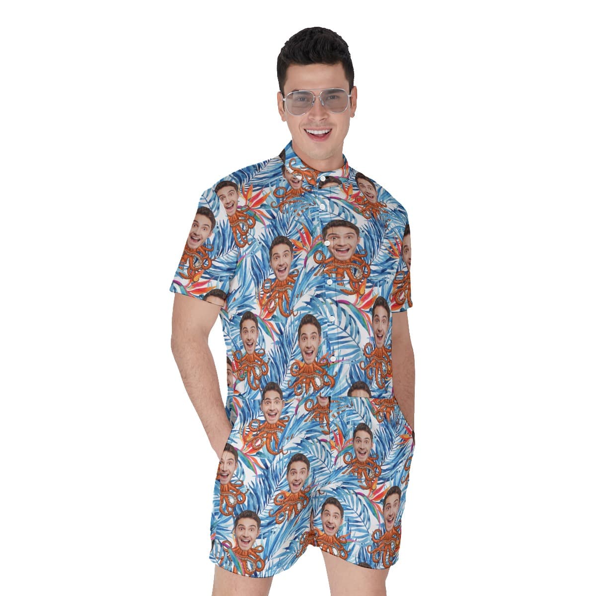 Floral Custom Face Octopus Hawaiian Romper For Men (1)