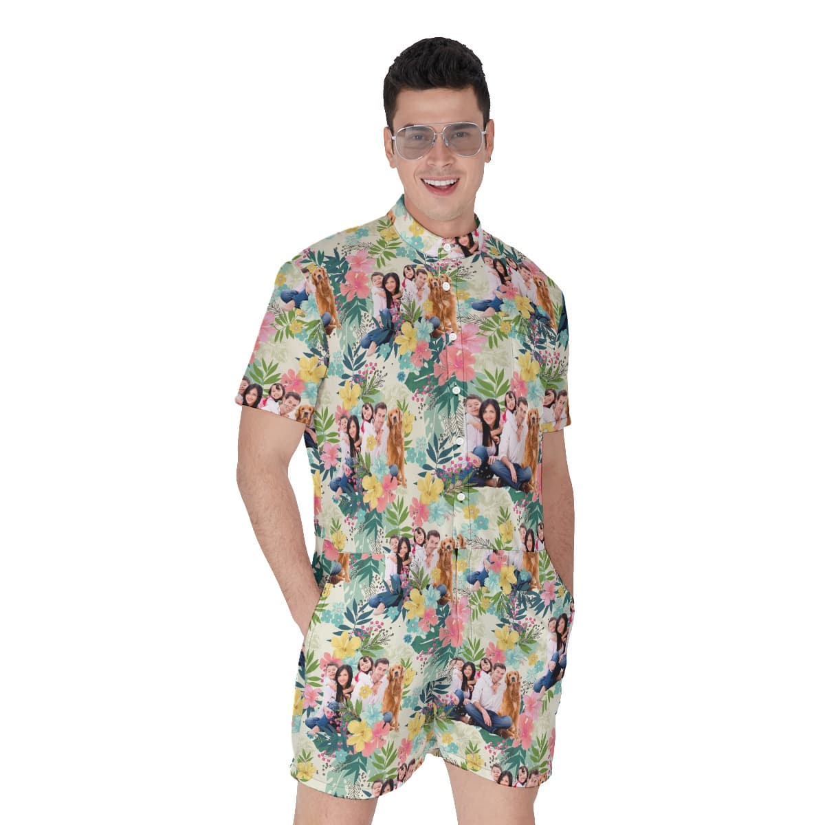 Floral Hawaiian Romper With Custom Family Images