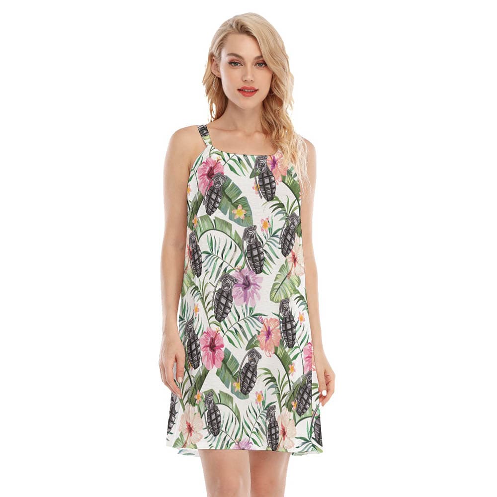 Floral Hibiscus Grenade Tactical Hawaiian Dress For Women (1)