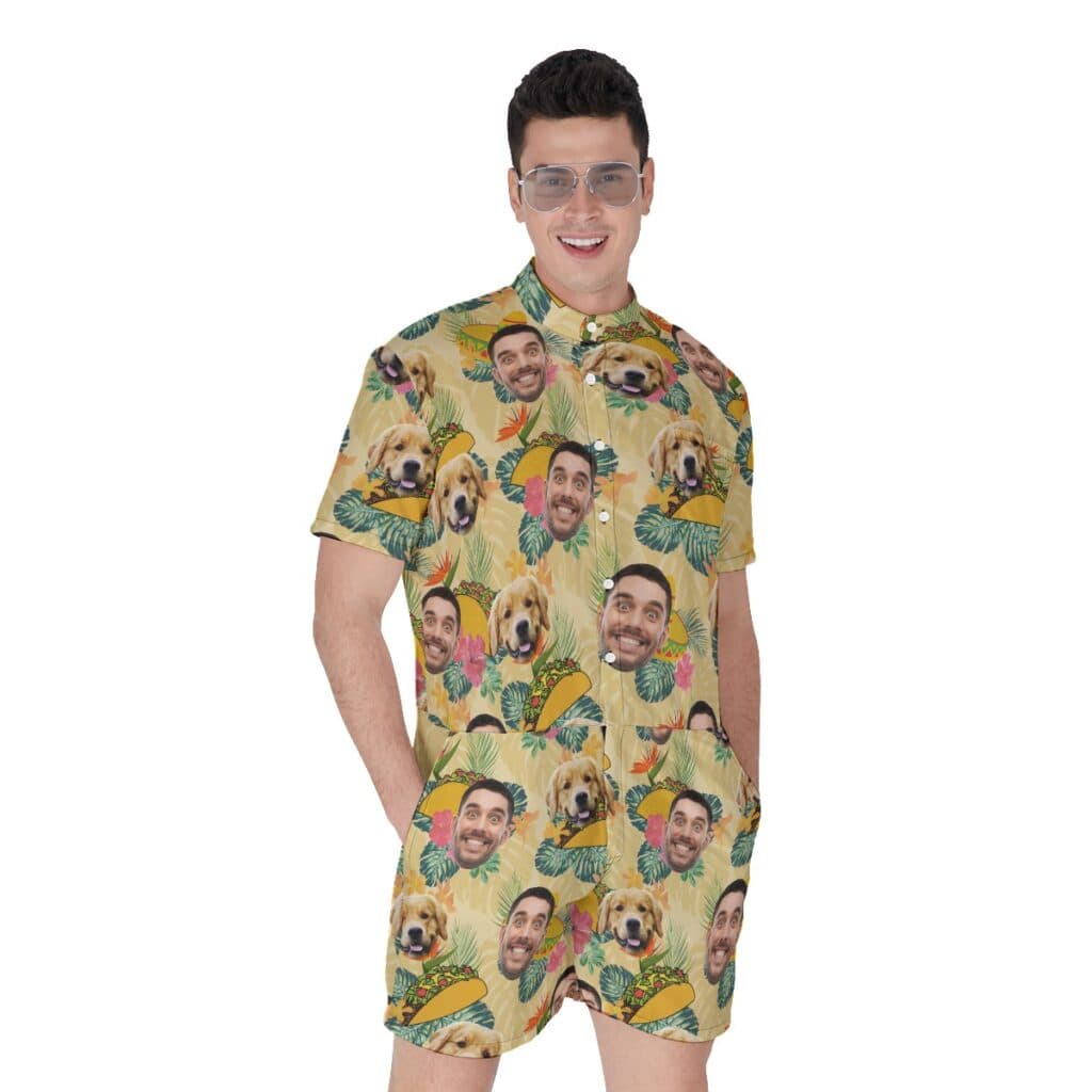 Floral Taco Men's Hawaiian Romper With Custom Face