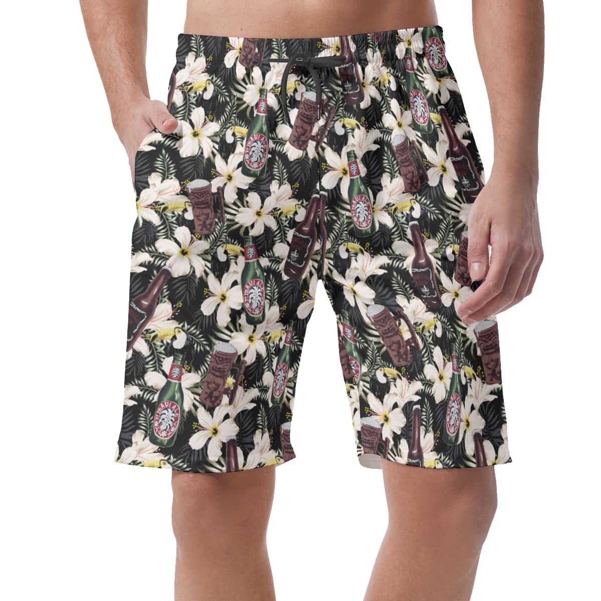 Floral Toucan Beer Vintage Hawaiian Beach Shorts For Men
