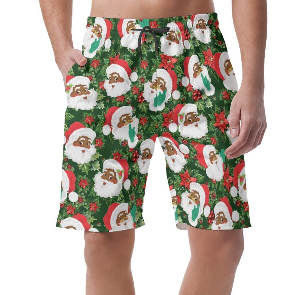 Funny African American Santa Aloha Shorts For Men (1)