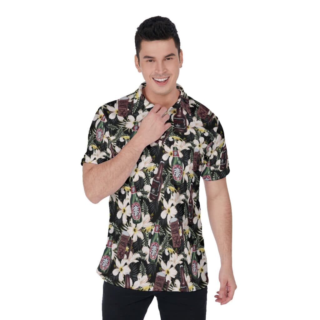 Funny Beer Toucan Floral Vintage Hawaiian Polo Shirt For Men