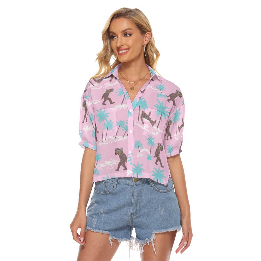Funny Bigfoot Pink Tropical Crop Top Shirt For Women (1)