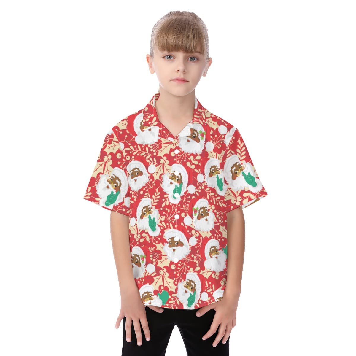 Funny Black Santa Christmas Aloha Shirt For Kids (1)