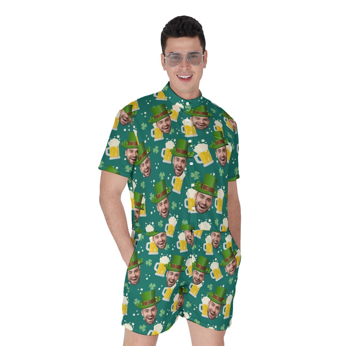 Funny Custom Face Beer St Patrick Hawaiian Romper