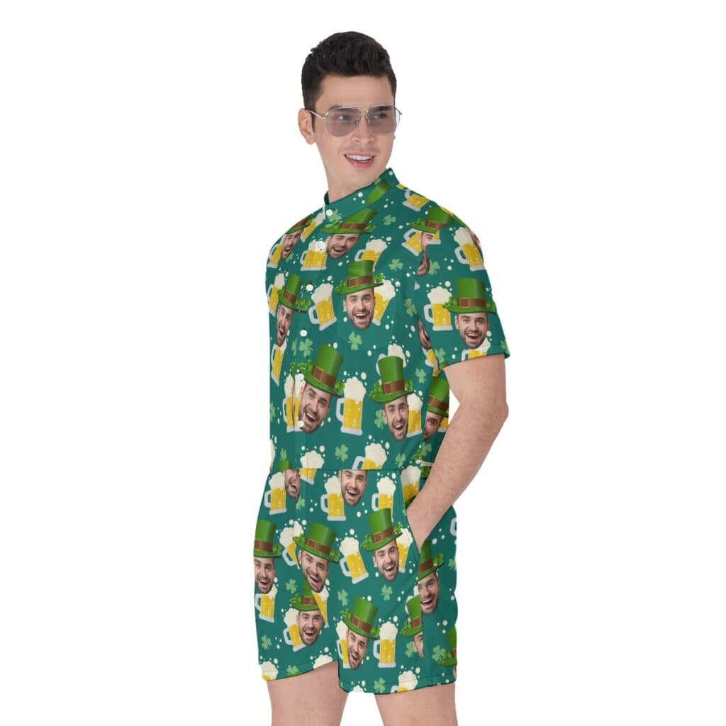Funny Custom Face Beer St Patrick Hawaiian Romper
