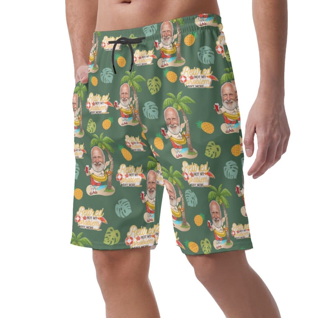 Funny Custom Face Hawaiian Beach Shorts Retired Not My Problem Any More