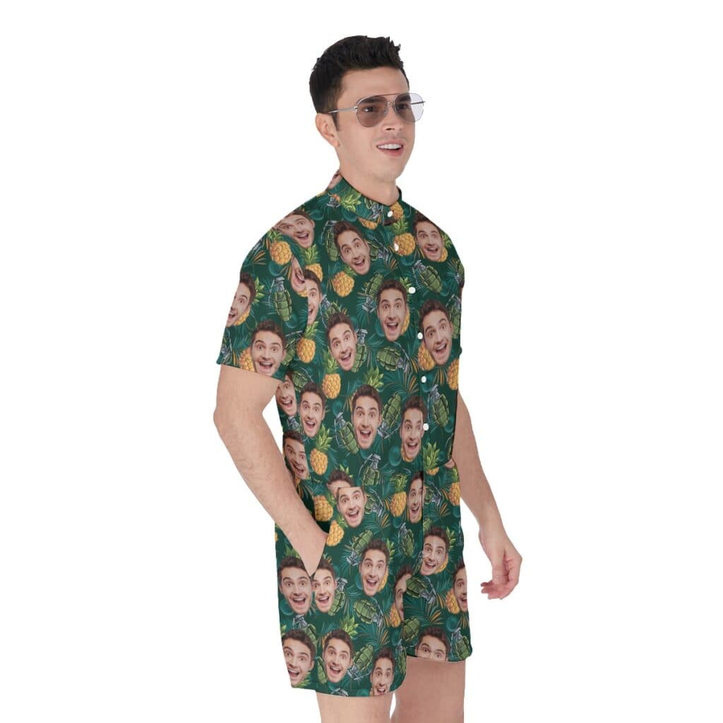 Funny Custom Face Pineapple Grenade Men's Green Hawaiian Romper