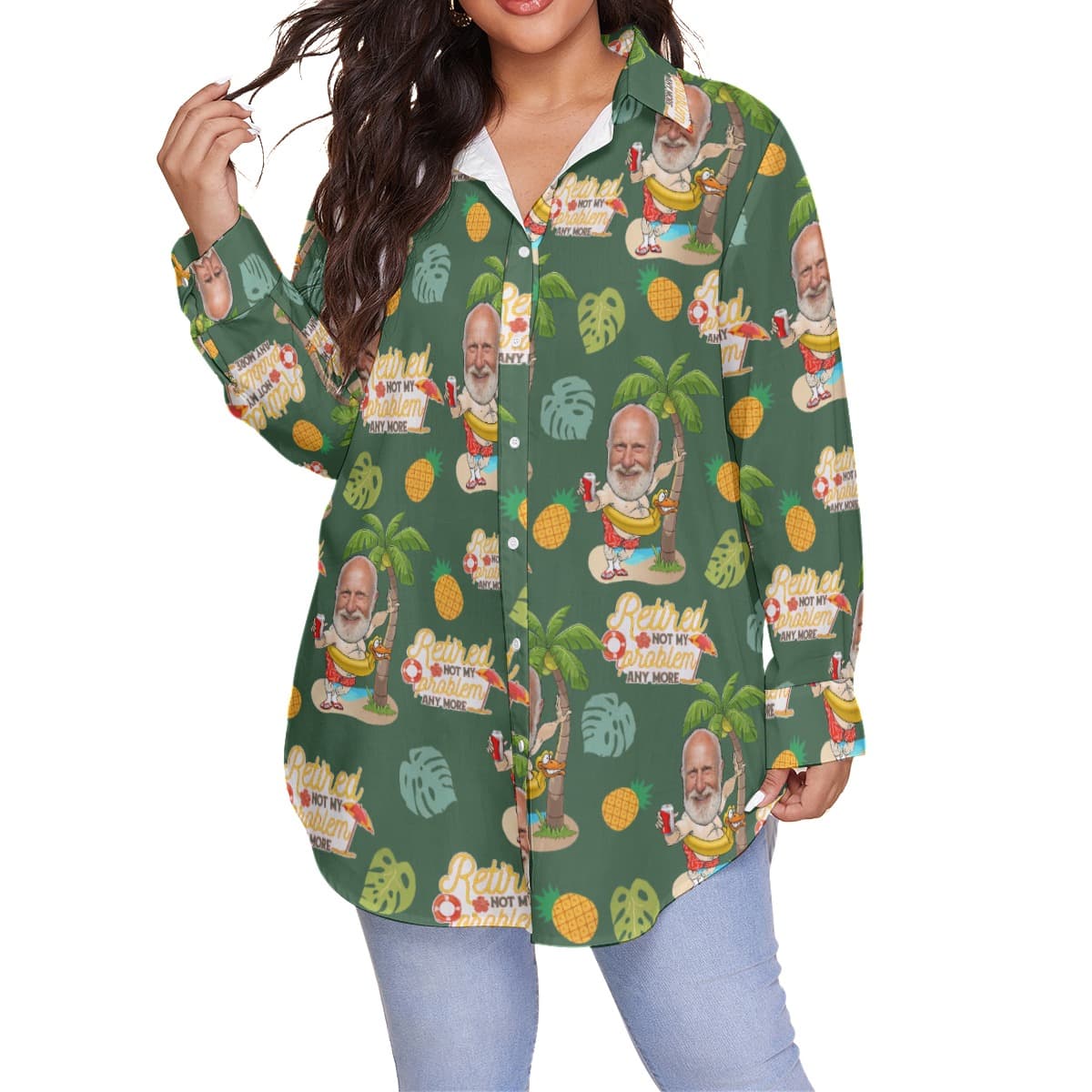 Funny Custom Face Plus Size Hawaiian Shirt Retired Not My Problem Any More