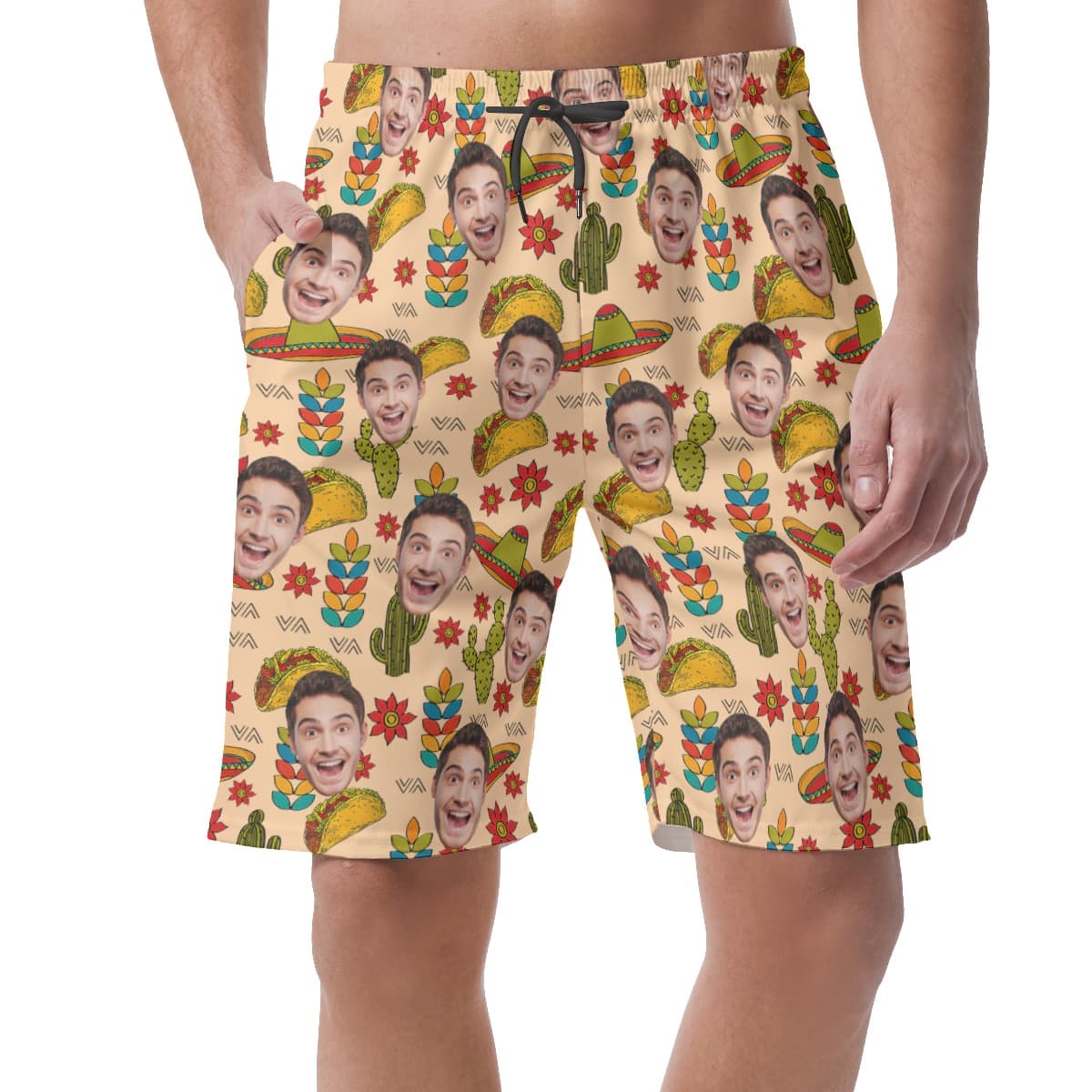 Funny Custom Face Taco Classic Hawaiian Beach Shorts For Men