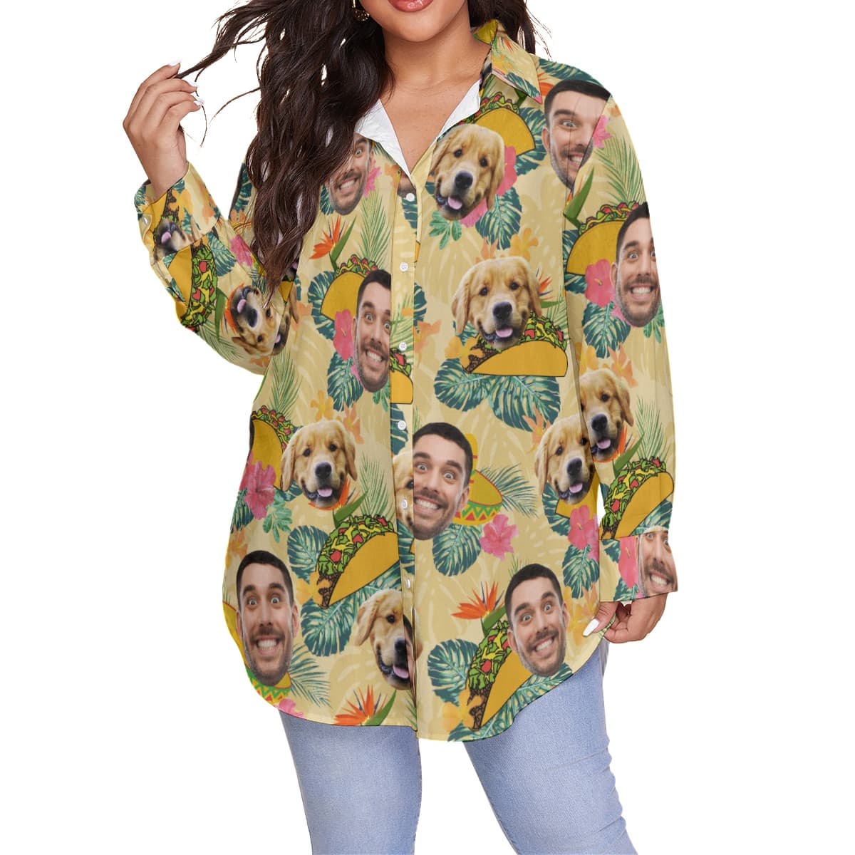Funny Custom Face Taco Hawaiian Plus Size Shirt For Women