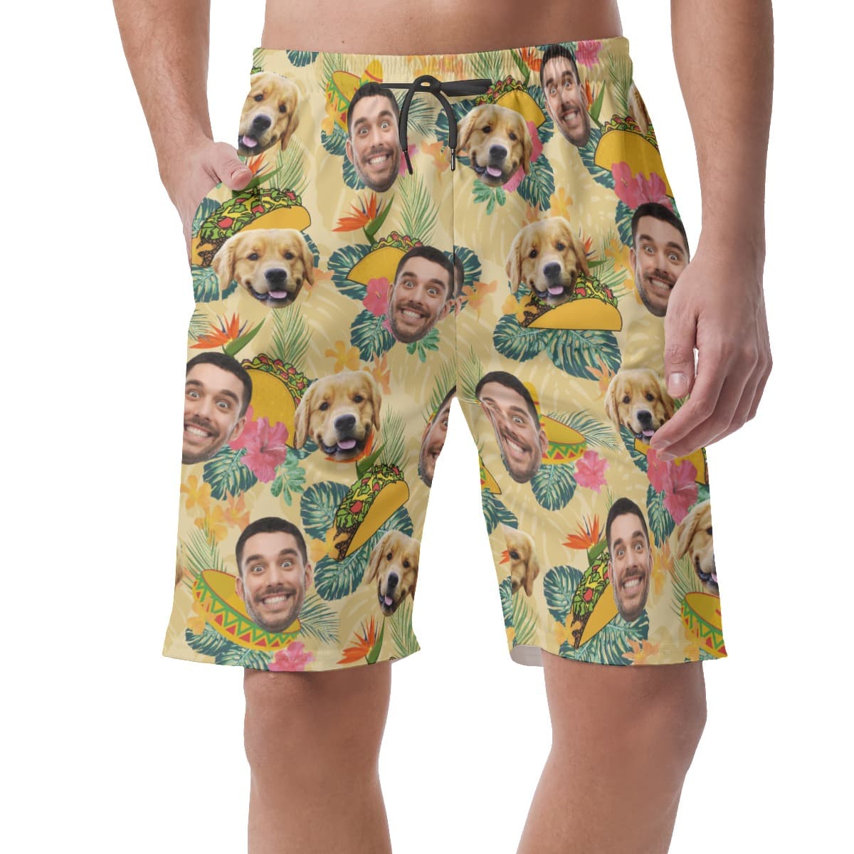 Funny Custom Face Taco Tropical Hawaiian Beach Shorts For Men