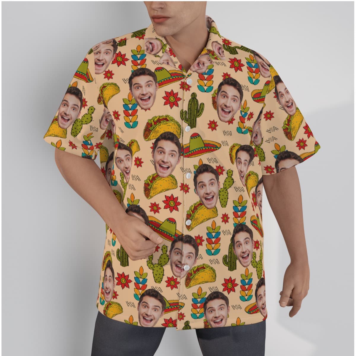 Funny Custom Face Taco Yellow Vintage Hawaiian Shirt