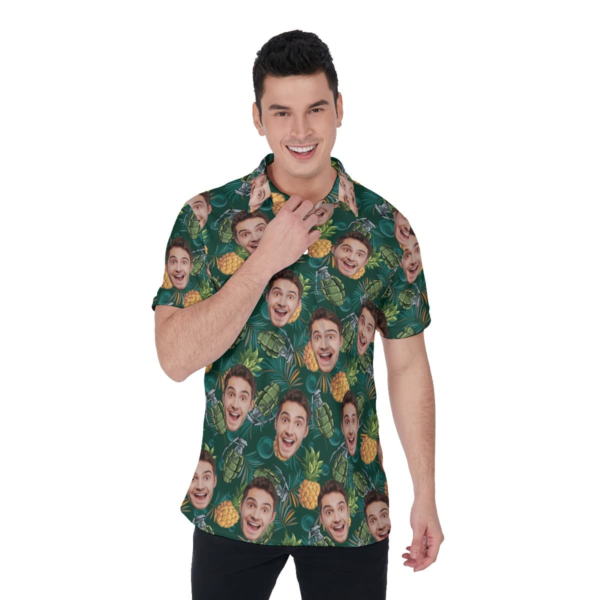 Funny Custom Face Tactical Pineapple Hawaiian Men's Polo Shirt