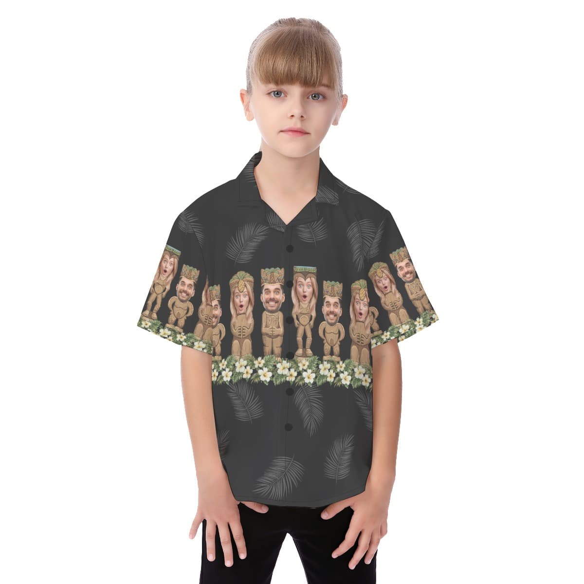 Funny Custom Face Tiki Hawaii Button Up Shirt For Kids