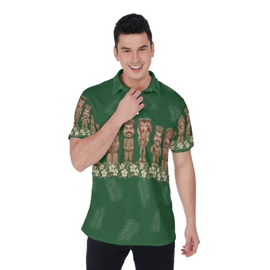 Funny Custom Tiki Face Hawaiian Collared Shirt For Men (1)