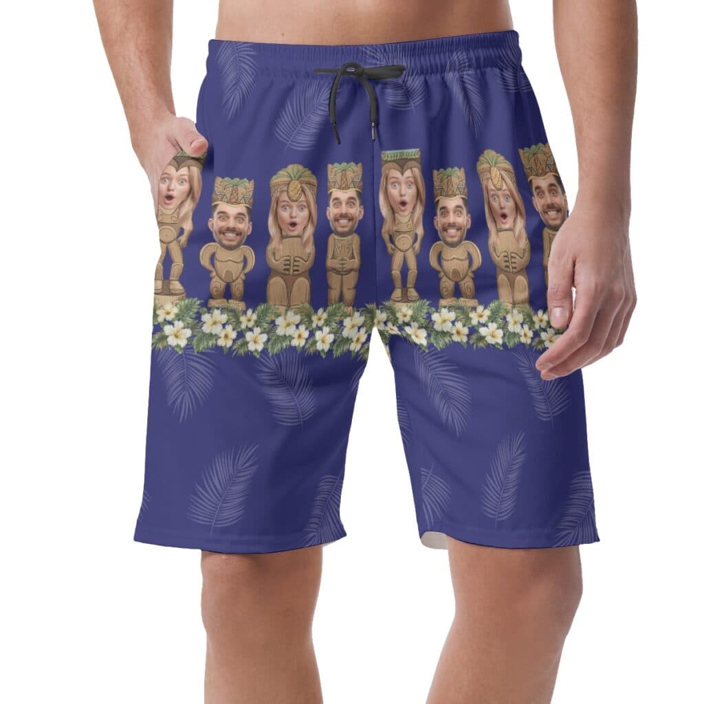 Funny Customize Tiki Face Hawaiian Shorts For Men (1)