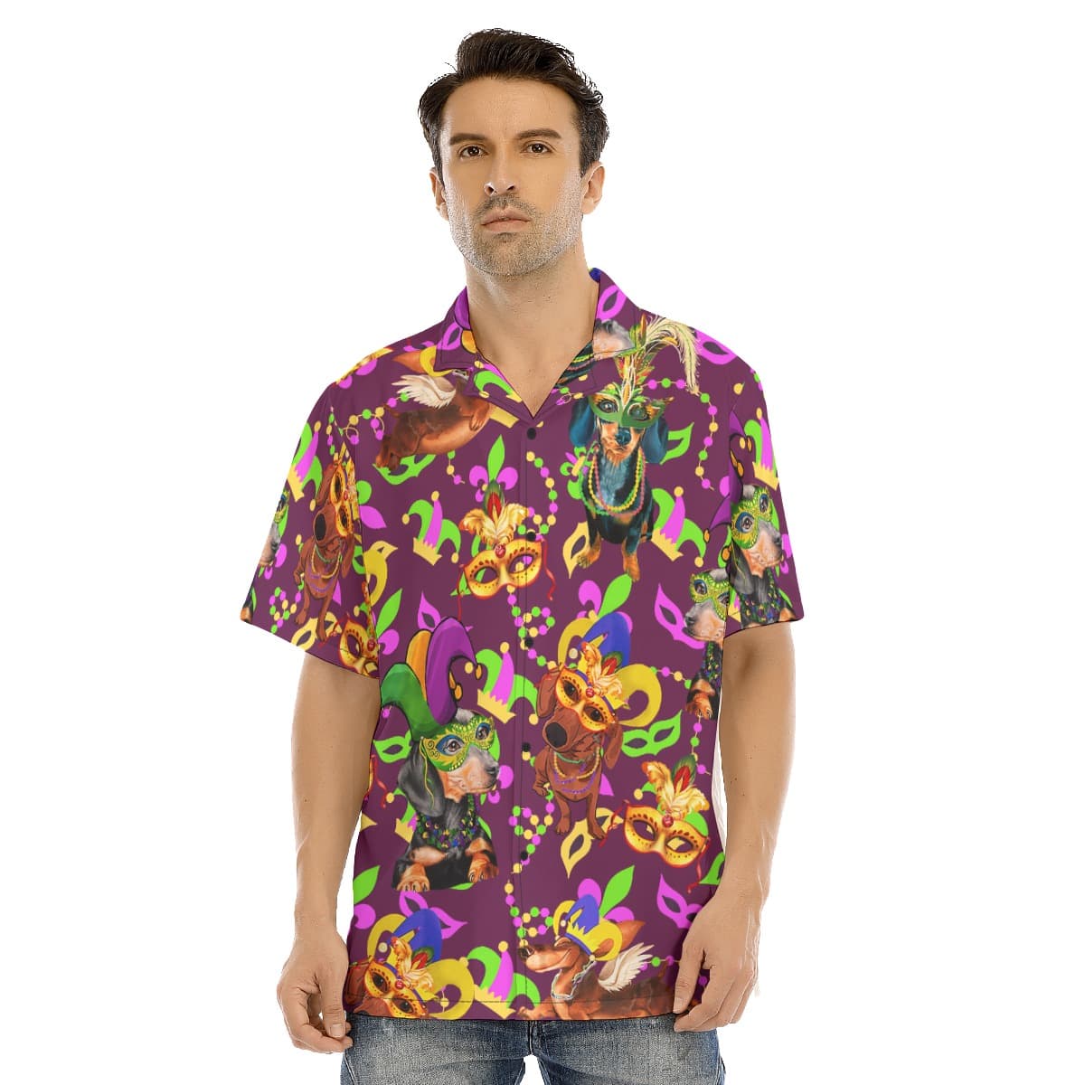 Funny Dachshund Mardi Gras Hawaiian Shirt For Men