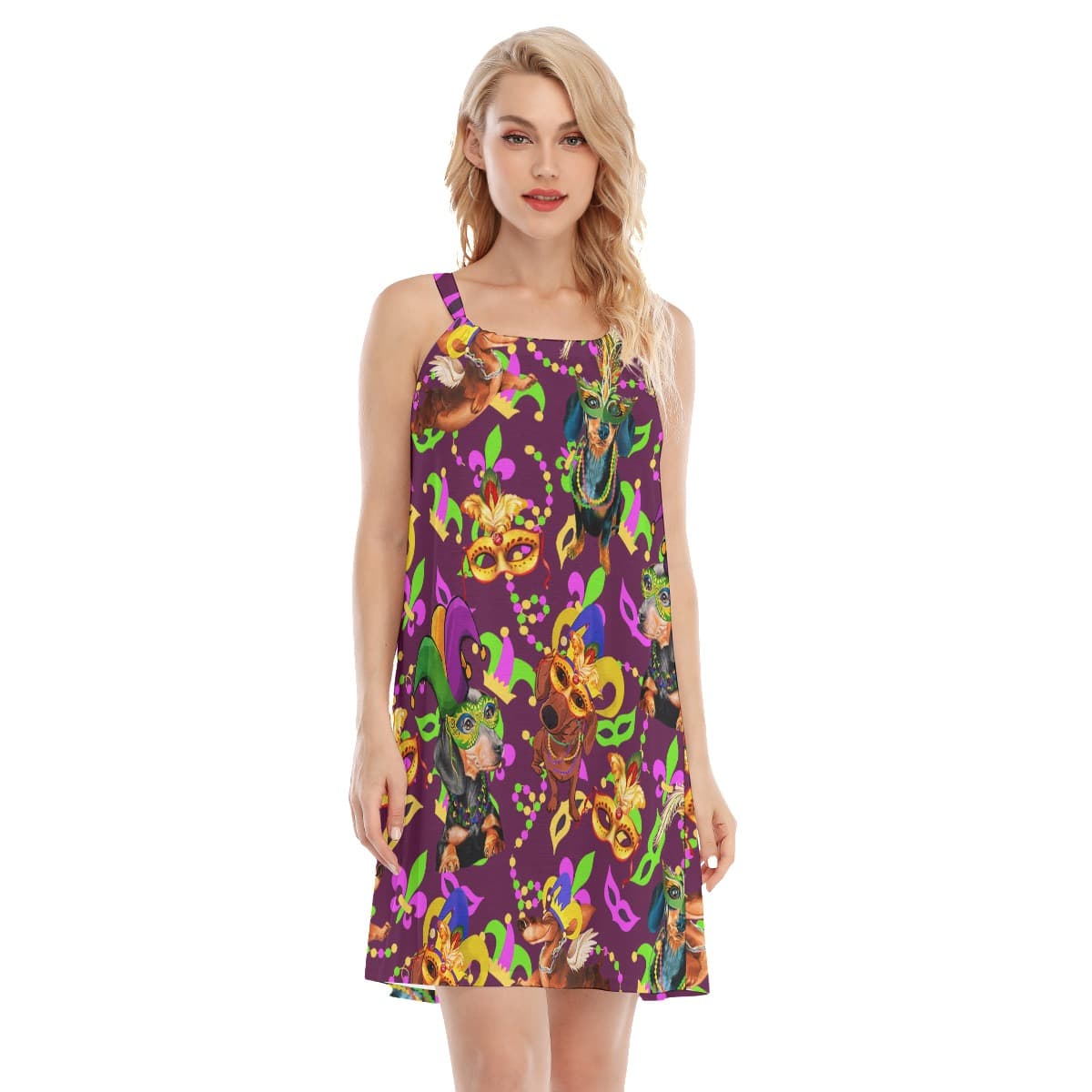 Funny Dachshund Mardi Gras Women’s Cami Dresses For Summer (1)