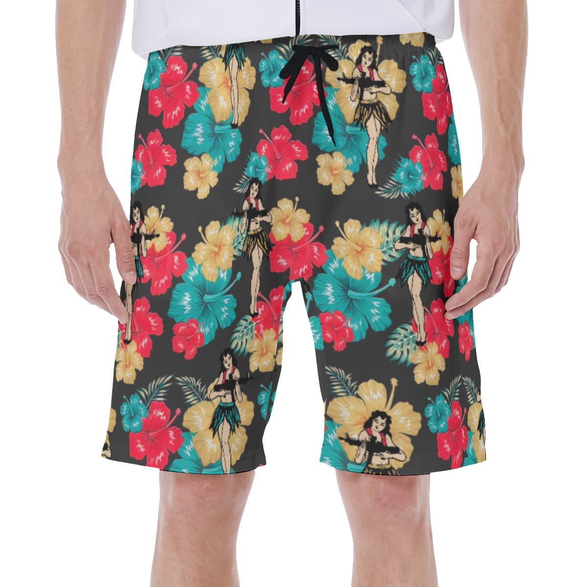 Funny Hula Girl With Gun Hawaiian Swim Trunks For Men