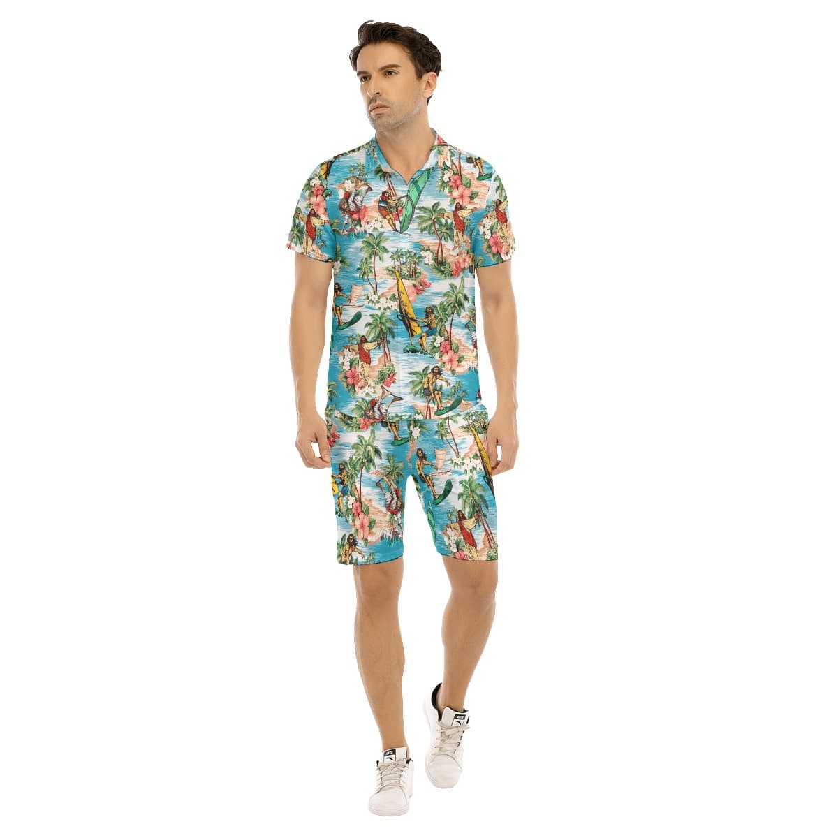 Funny Jesus Cool Surfing Aloha Christmas Shirt Set For Men (1)