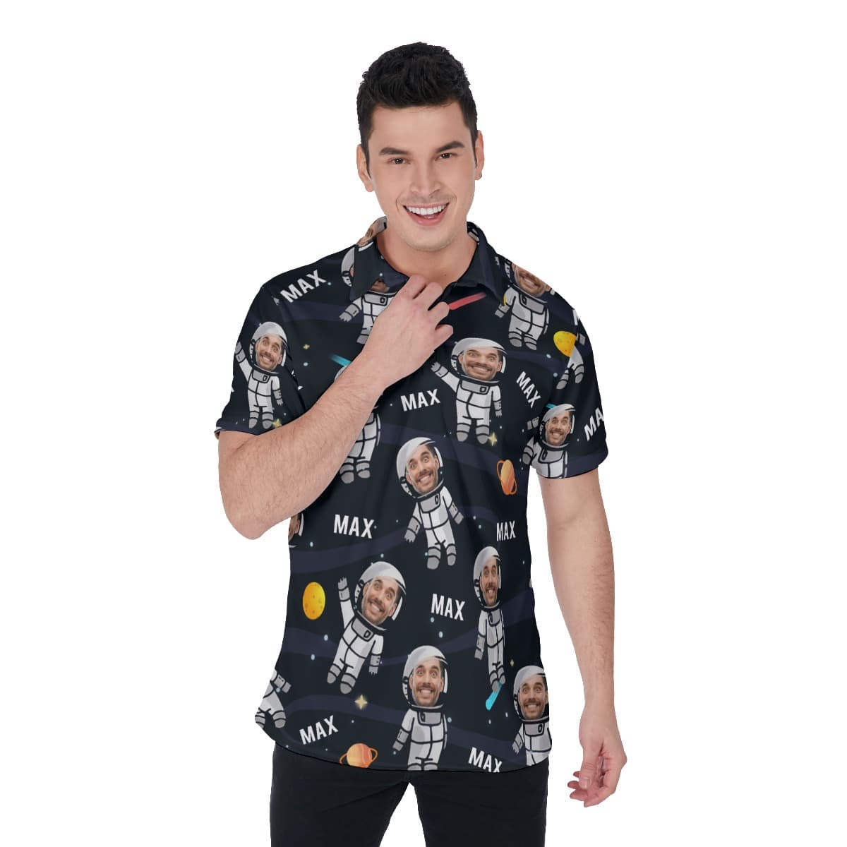 Funny Personalized Astronaut Face Men's Polo Shirt