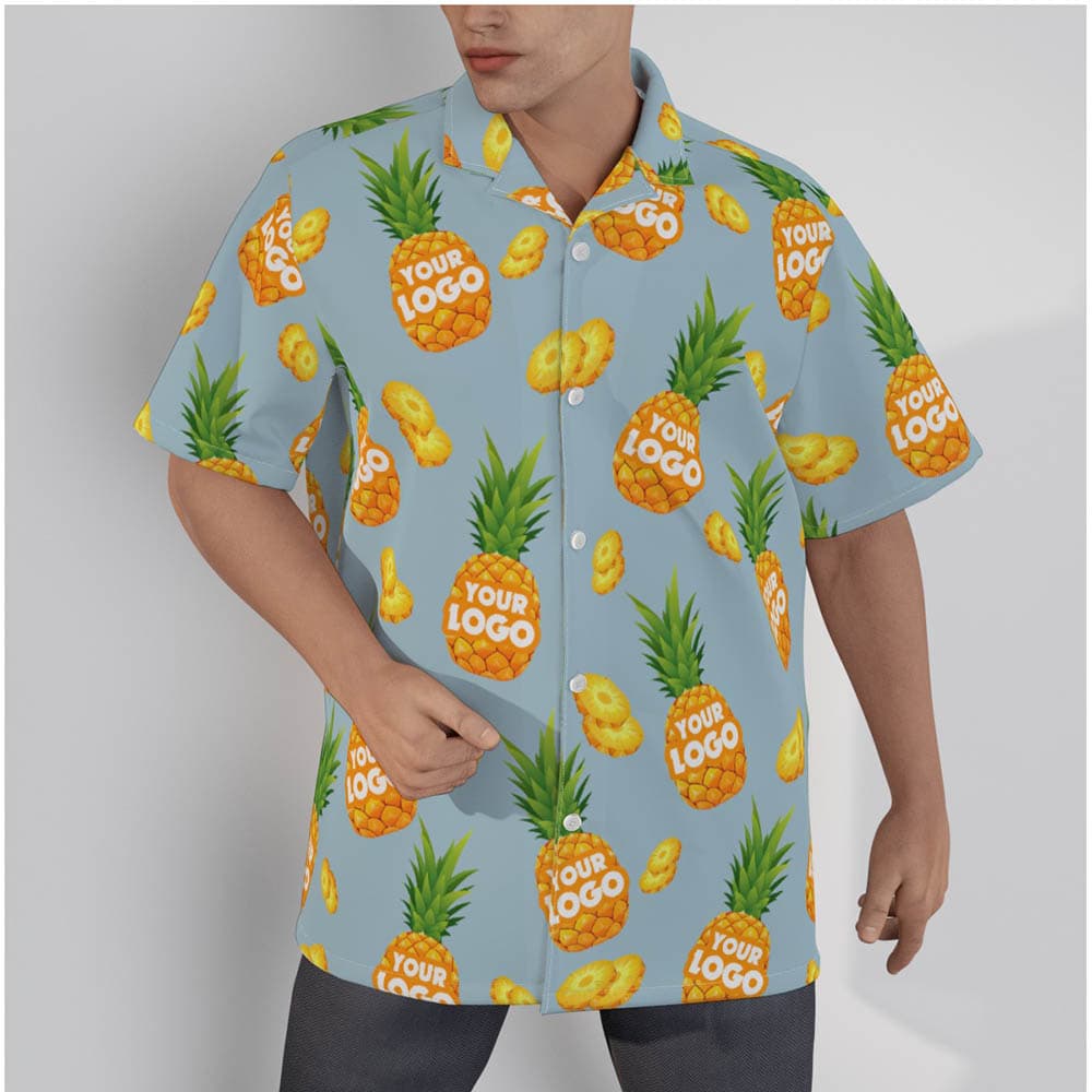 Funny Pineapple Blue Hawaiian Shirt With Custom Company Logo