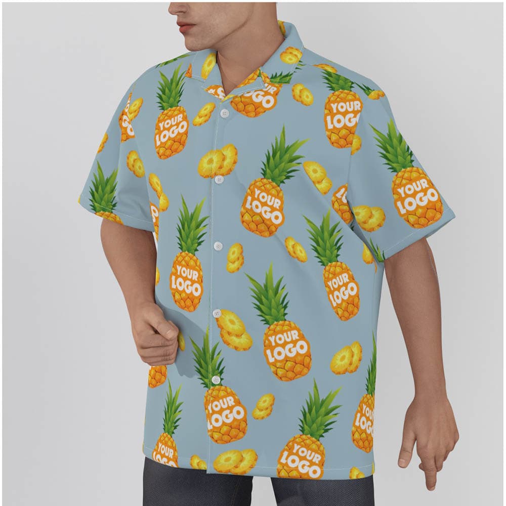 Funny Pineapple Blue Hawaiian Shirt With Custom Company Logo